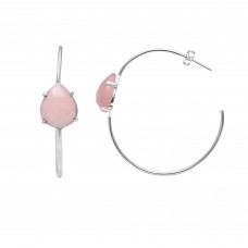 Rose Chalcedony 12x10mm Pear Hoop gemstone earring 6.67 gms